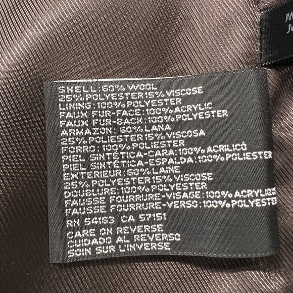 Vtg Women’s 6 Jones New York Brown Wool Blend Pea Coat Trench Faux Fur Collar - Picture 15 of 16